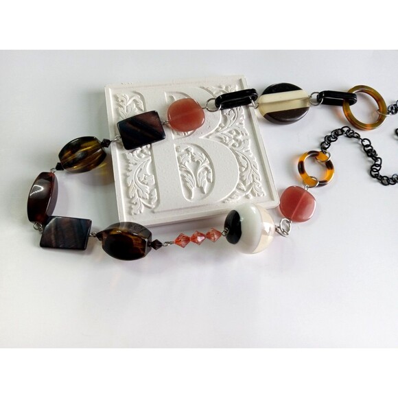 Vintage Boho Tortoiseshell Resin Avant-Garde 21.5" Pull-On Necklace - Picture 6 of 9